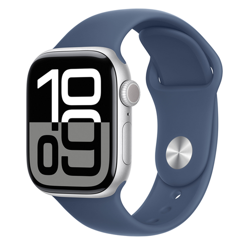 Apple 애플워치 10 GPS, 42mm, 실버 / 데님 스포츠 밴드